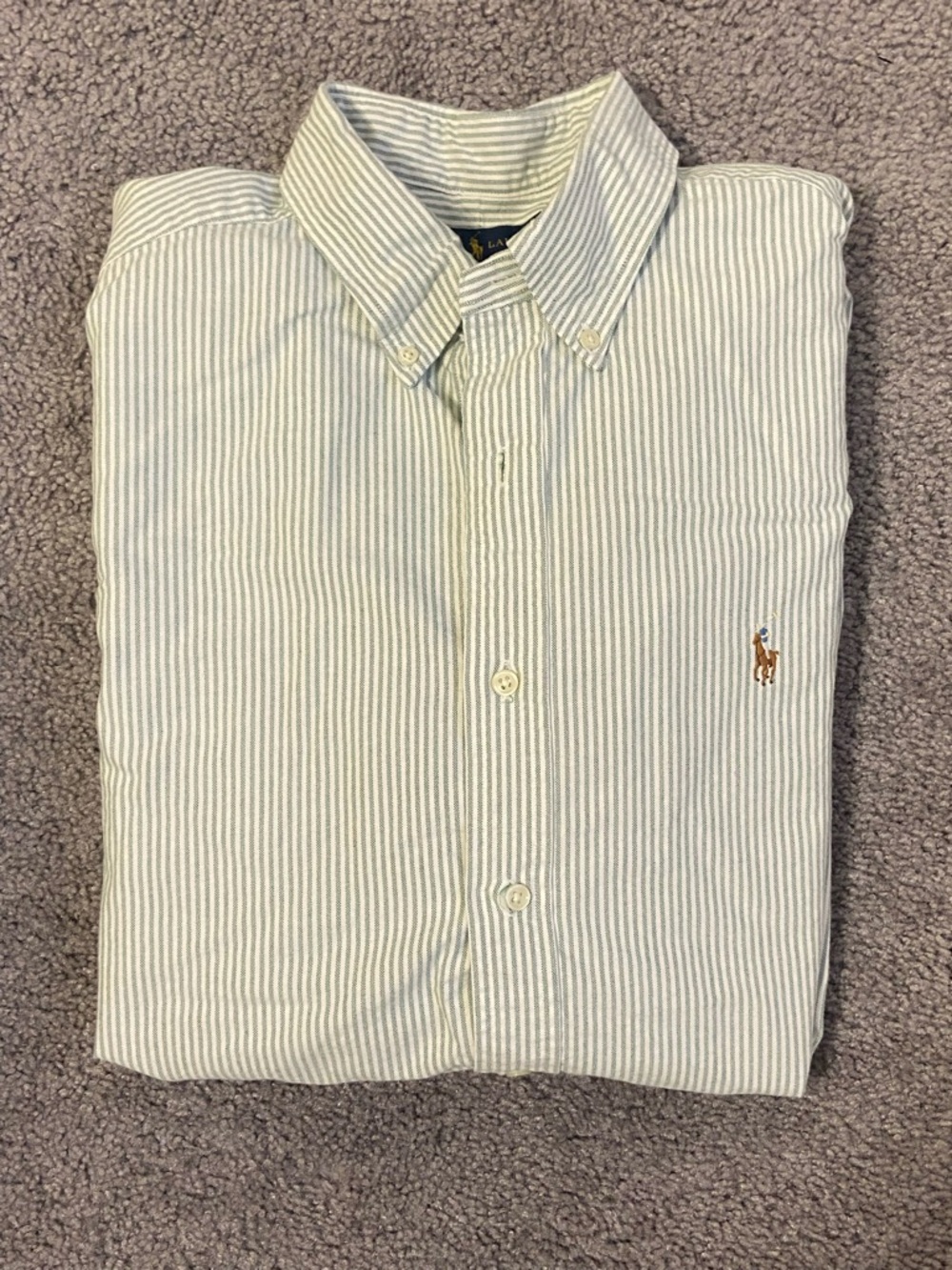 Ralph Lauren Men’s Light Green & White Striped Button-Down Shirt